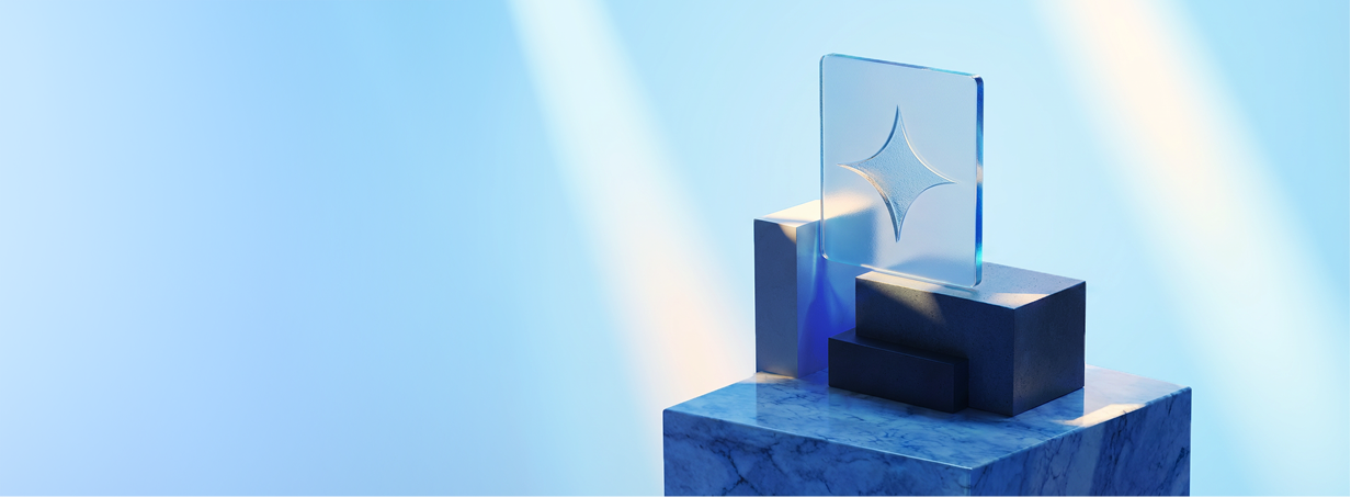 Creative AI Workflow for Marketing — CLARK cover slide with glass 3D crystal objects on dark marble